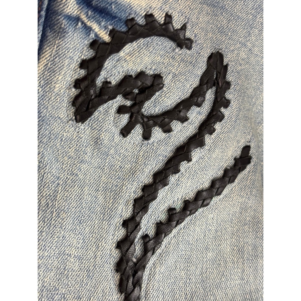 Michelle Julene Couture Upcycled Denim Jeans Leather Applique Western 26 - Picture 13 of 16